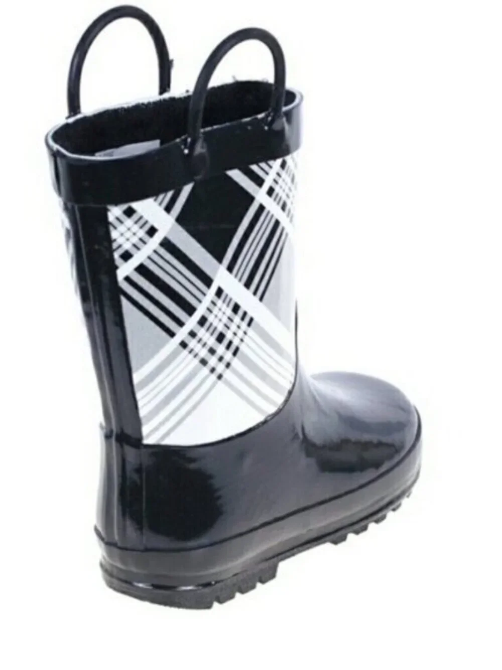Kids Rainboots, Faux Fur Lined Rain Boots, K-1560, Black Plaid, Size 11